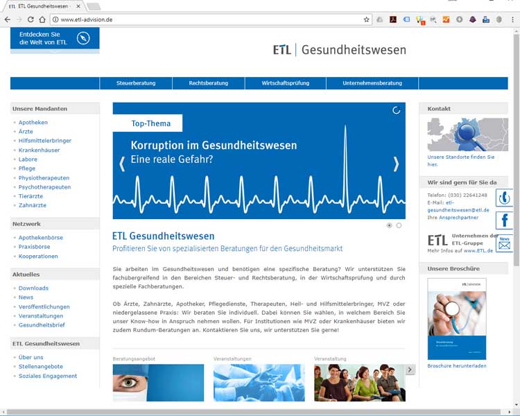 Website der ETL Gesundheitswesen